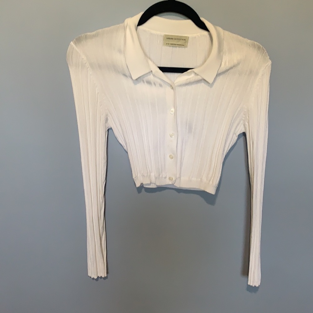 Uo Brooke Collared Button Down Cropped Sweater - image 2